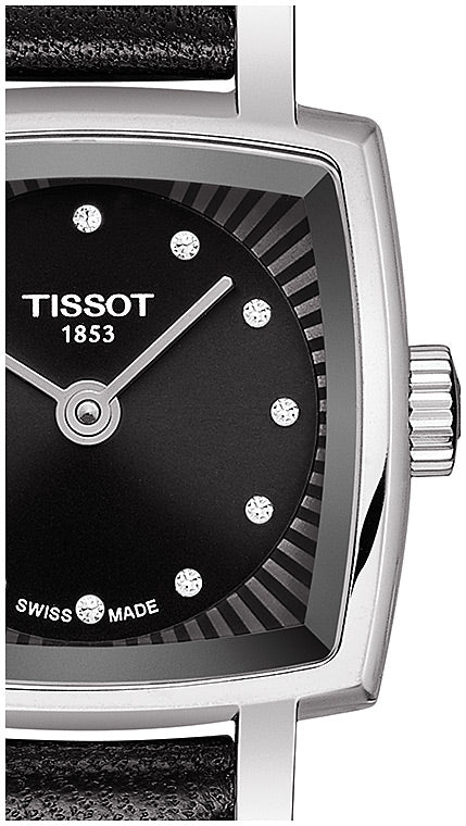 Tissot Lovely Square Diamonds Black Dial Black Leather Strap Watch For Women - T058.109.16.056.00