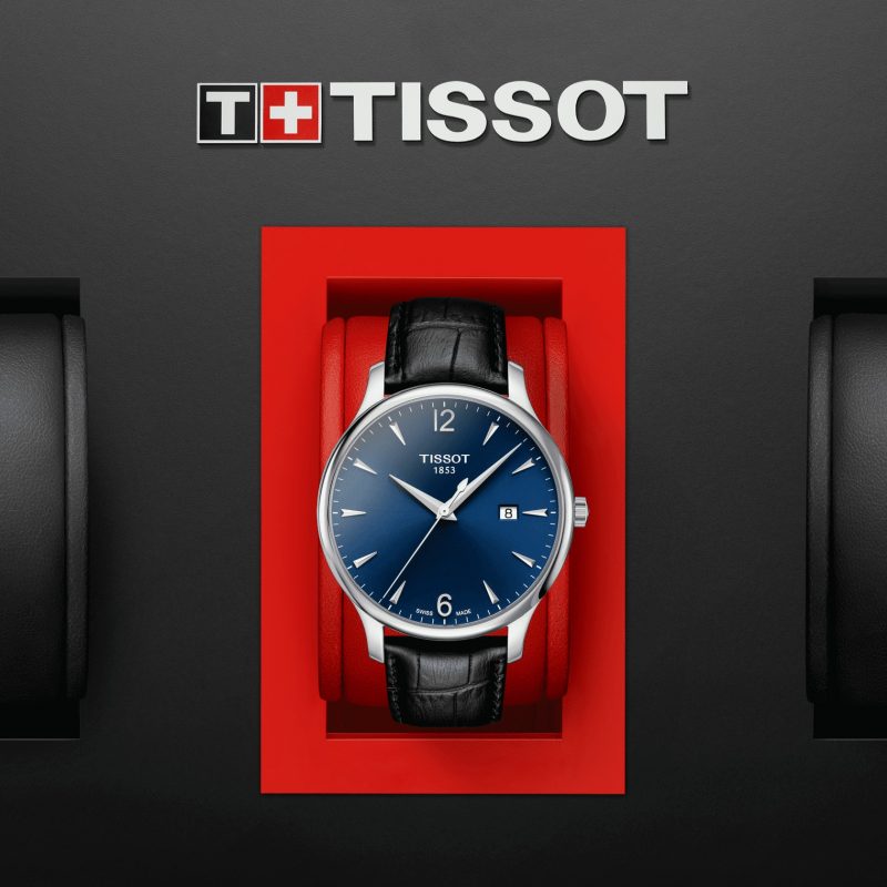 Tissot T Classic Tradition Blue Dial Black Leather Strap Watch For Men - T063.610.16.047.00