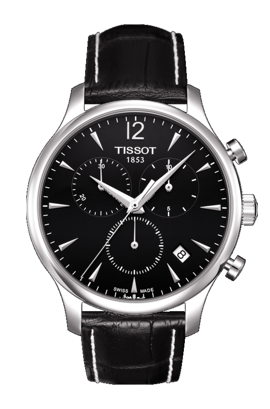 Tissot Tradition Chronograph Black Dial Black Leather Strap Watch For Men - T0636171605700