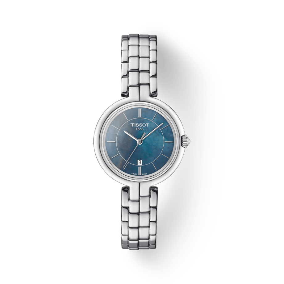 Tissot T Lady Flamingo Mother of Pearl Blue Dial Silver Steel Strap Watch For Women - T094.210.11.121.00