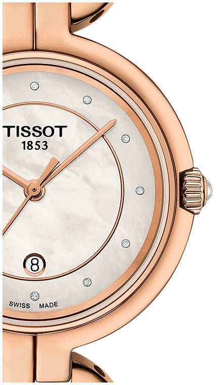 Tissot T Lady Flamingo Mother of Pearl Dial Rose Gold Steel Strap Watch for Women - T094.210.33.116.01