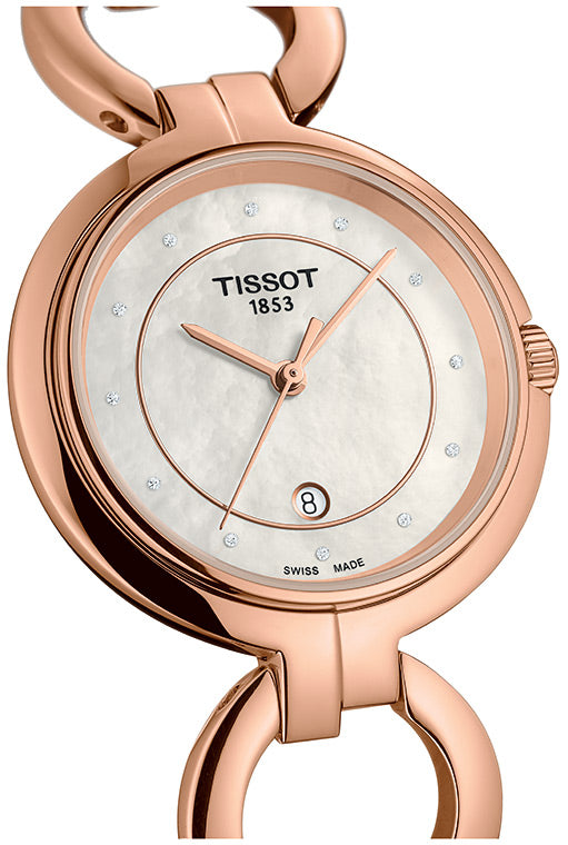 Tissot T Lady Flamingo Mother of Pearl Dial Rose Gold Steel Strap Watch for Women - T094.210.33.116.01