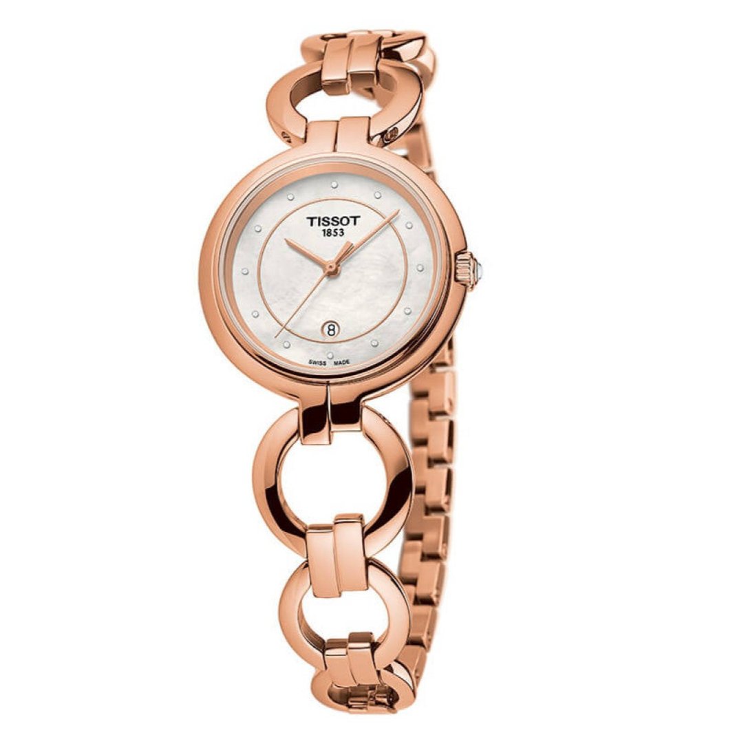 Tissot T Lady Flamingo Mother of Pearl Dial Rose Gold Steel Strap Watch for Women - T094.210.33.116.01