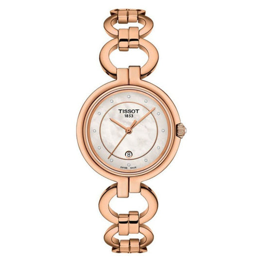 Tissot T Lady Flamingo Mother of Pearl Dial Rose Gold Steel Strap Watch for Women - T094.210.33.116.01