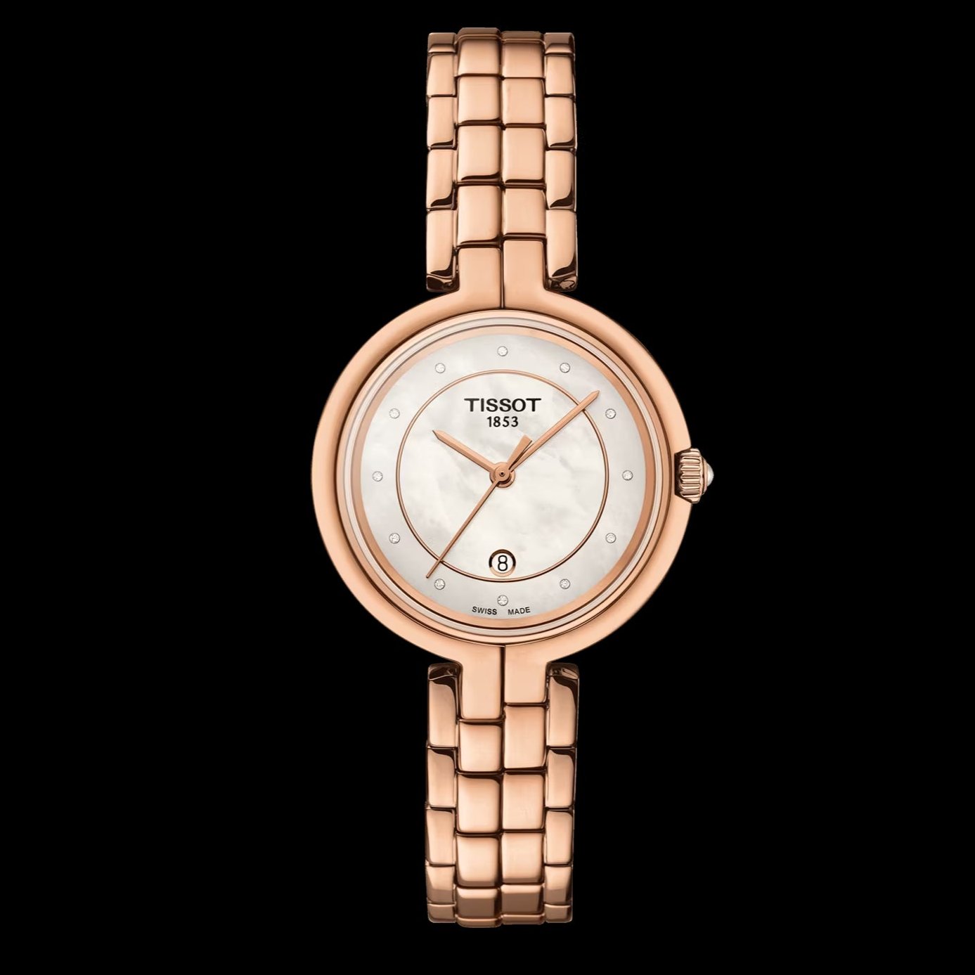 Tissot T Lady Flamingo Mother of Pearl Dial Rose Gold Steel Strap Watch For Women - T094.210.33.116.02