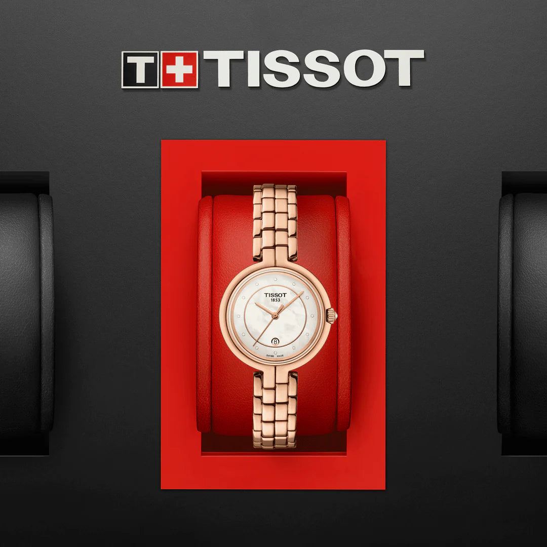 Tissot T Lady Flamingo Mother of Pearl Dial Rose Gold Steel Strap Watch For Women - T094.210.33.116.02