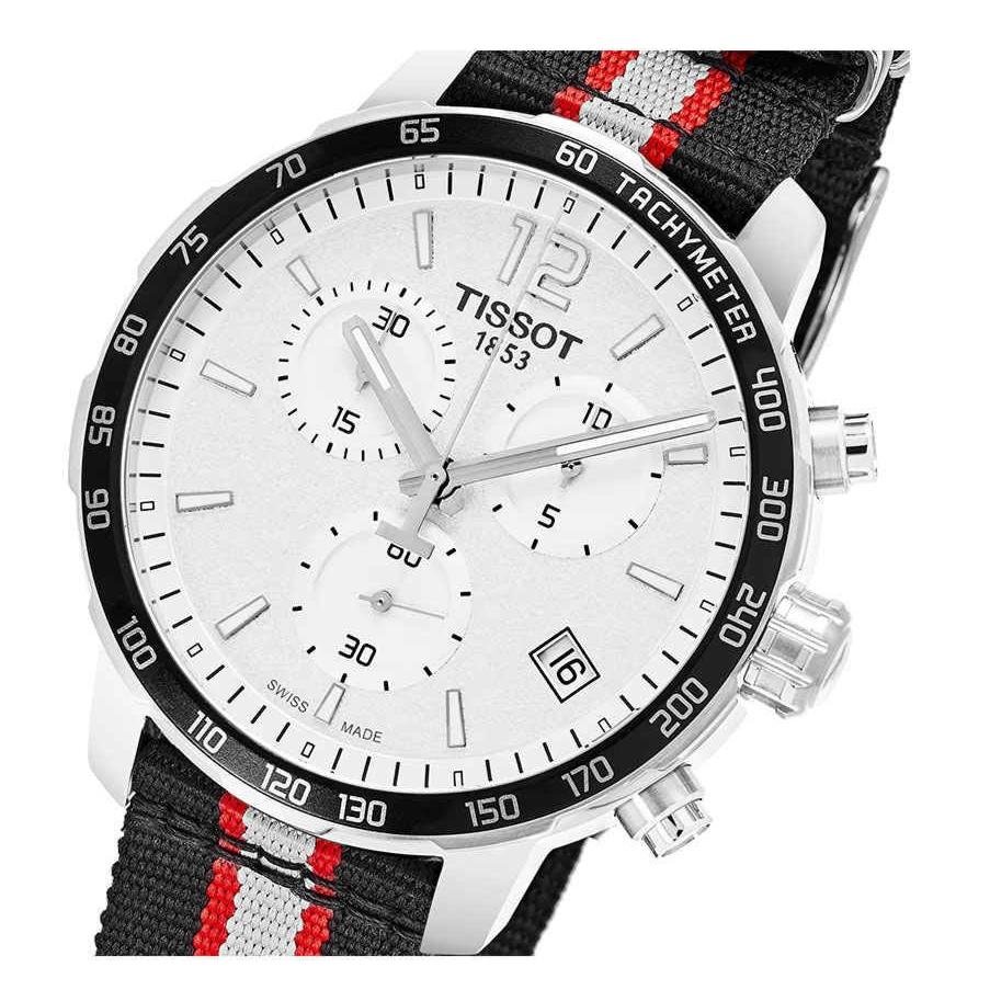 Tissot Quickster Chronograph NBA Toronto Raptors White Dial Two Tone NATO Strap Watch for Men - T095.417.17.037.16