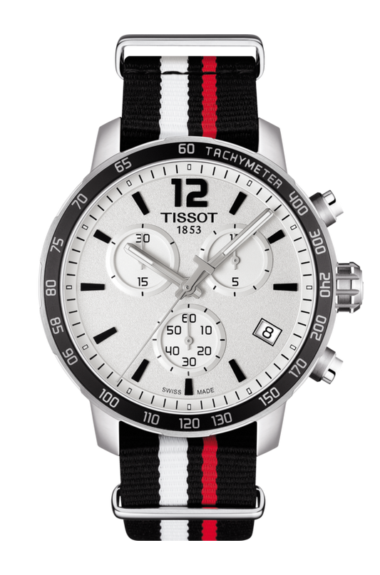 Tissot Quickster Chronograph NBA Toronto Raptors White Dial Two Tone NATO Strap Watch for Men - T095.417.17.037.16