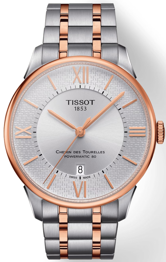 Tissot Chemin des Tourelles Powermatic 80 Helvetic Pride Silver Dial Two Tone Steel Strap Watch for Men - T099.407.22.038.01