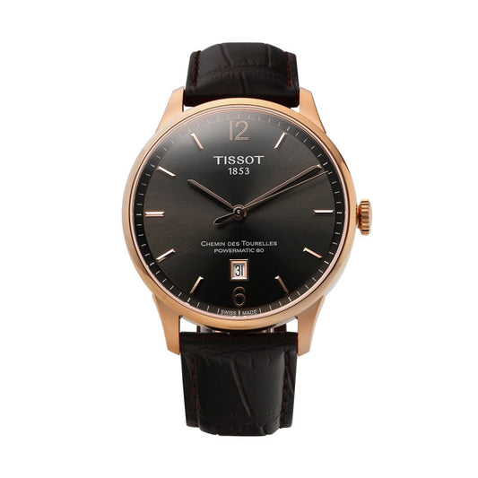 Tissot T Classic Chemin Des Tourelles Powermatic 80 Brown Dial Brown Leather Strap Watch for Men - T099.407.36.447.00
