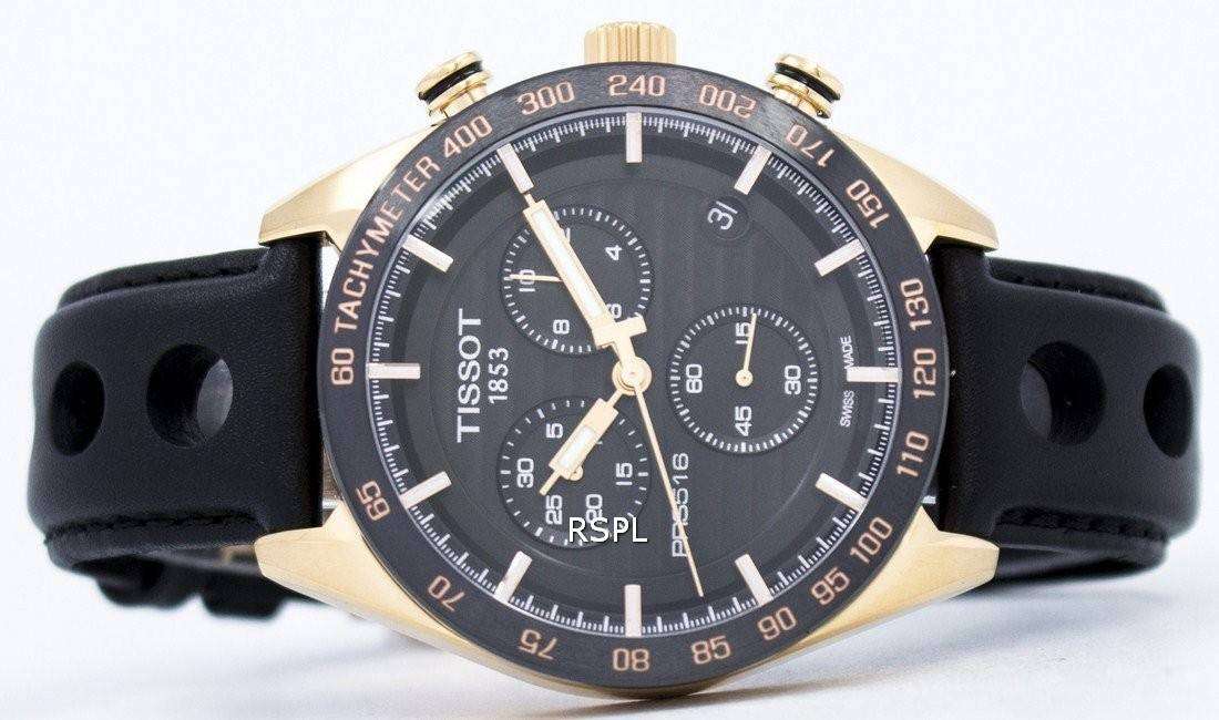 Tissot PRS 516 Chronograph Black Leather Strap Watch For Men - T100.417.36.051.00