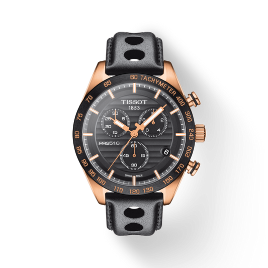 Tissot PRS 516 Chronograph Black Leather Strap Watch For Men - T100.417.36.051.00