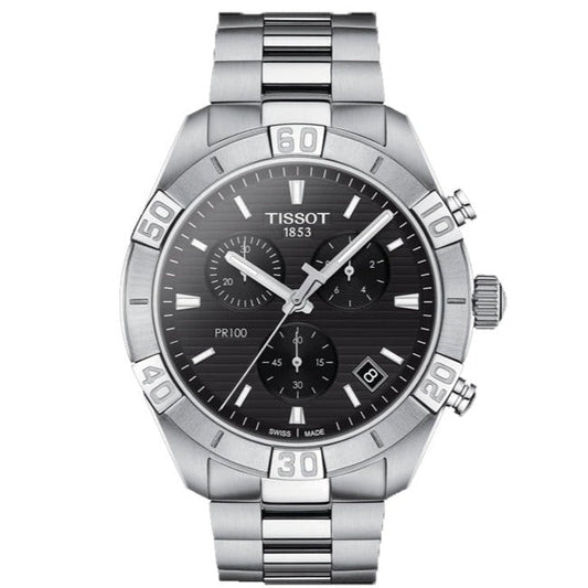 Tissot T Classic PR 100 Sport Chronograph Black Dial Silver Steel Strap Watch for Men - T101.617.11.051.00