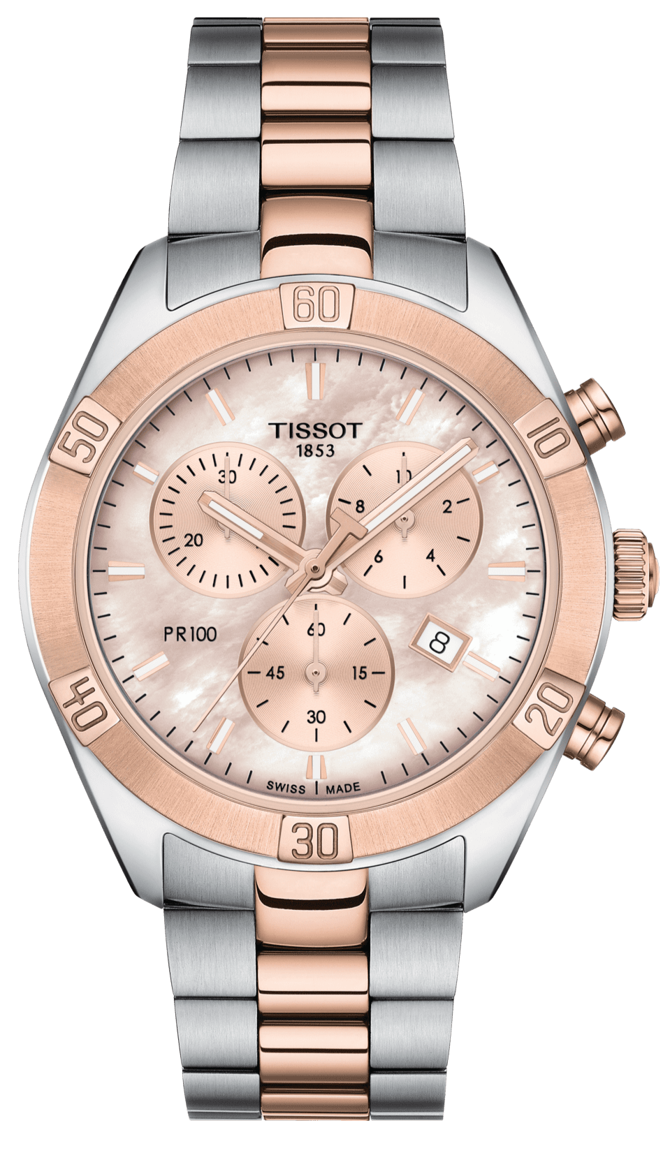 Tissot PR 100 Sport Chic Chronograph Mother of Pearl Dial Two Tone Steel Strap Watch for Women - T101.917.22.151.00