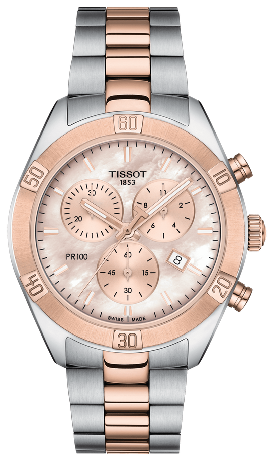 Tissot PR 100 Sport Chic Chronograph Mother of Pearl Dial Two Tone Steel Strap Watch for Women - T101.917.22.151.00
