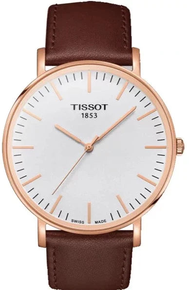 Tissot T Classic Everytime White Dial Brown Leather Strap Watch for Men - T109.610.36.031.00