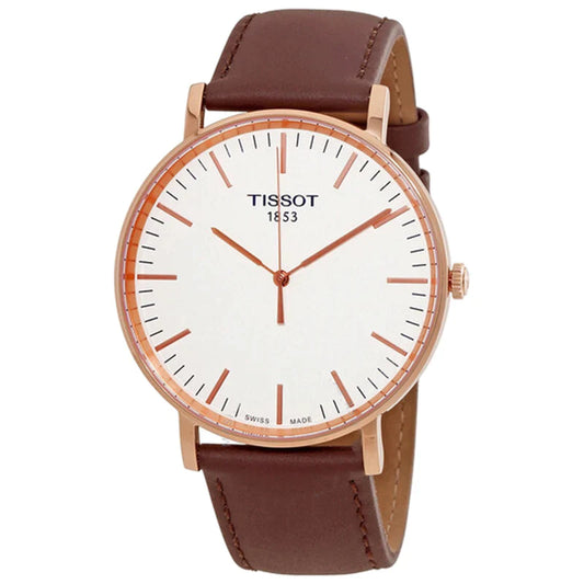 Tissot T Classic Everytime White Dial Brown Leather Strap Watch for Men - T109.610.36.031.00