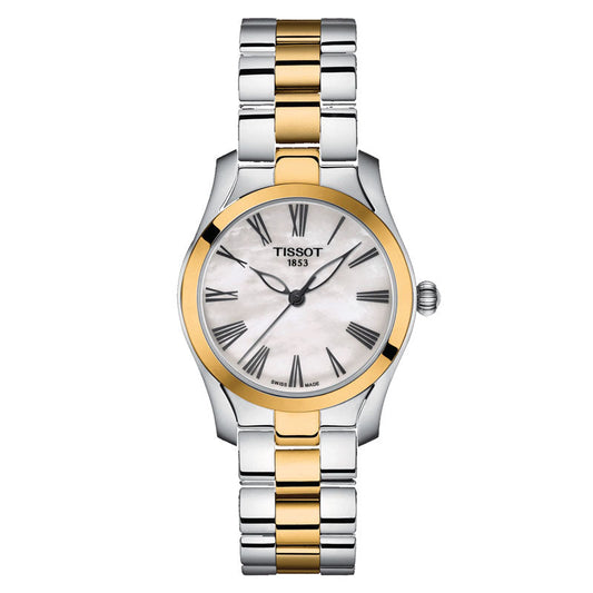 Tissot T Wave Quartz Mother of Pearl Dial Two Tone Steel Strap Watch for Women - T112.210.22.113.00