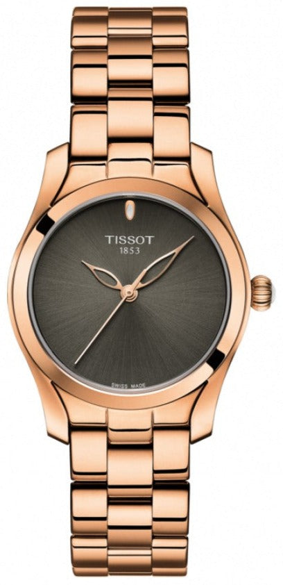 Tissot T Wave Anthracite Dial Rose Gold Steel Strap Watch For Women - T112.210.33.061.00