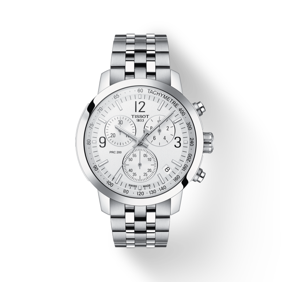 Tissot T Sport PRC 200 Chronograph White Dial Silver Steel Strap Watch For Men - T114.417.11.037.00