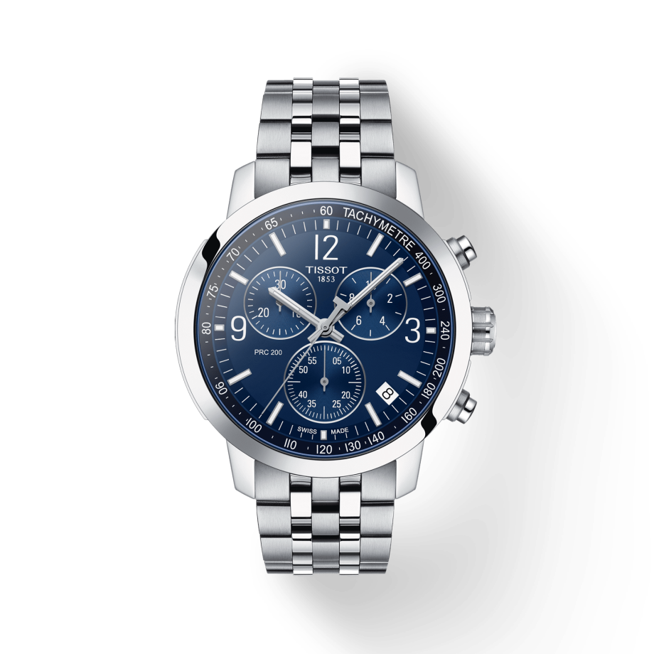 Tissot PRC 200 Chronograph Blue Dial Silver Steel Strap Watch For Men - T114.417.11.047.00