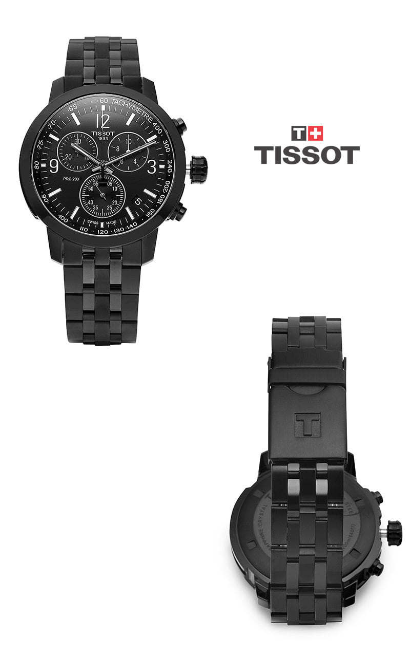 Tissot PRC 200 Chronograph Black Dial Black Steel Strap Watch For Men - T114.417.33.057.00