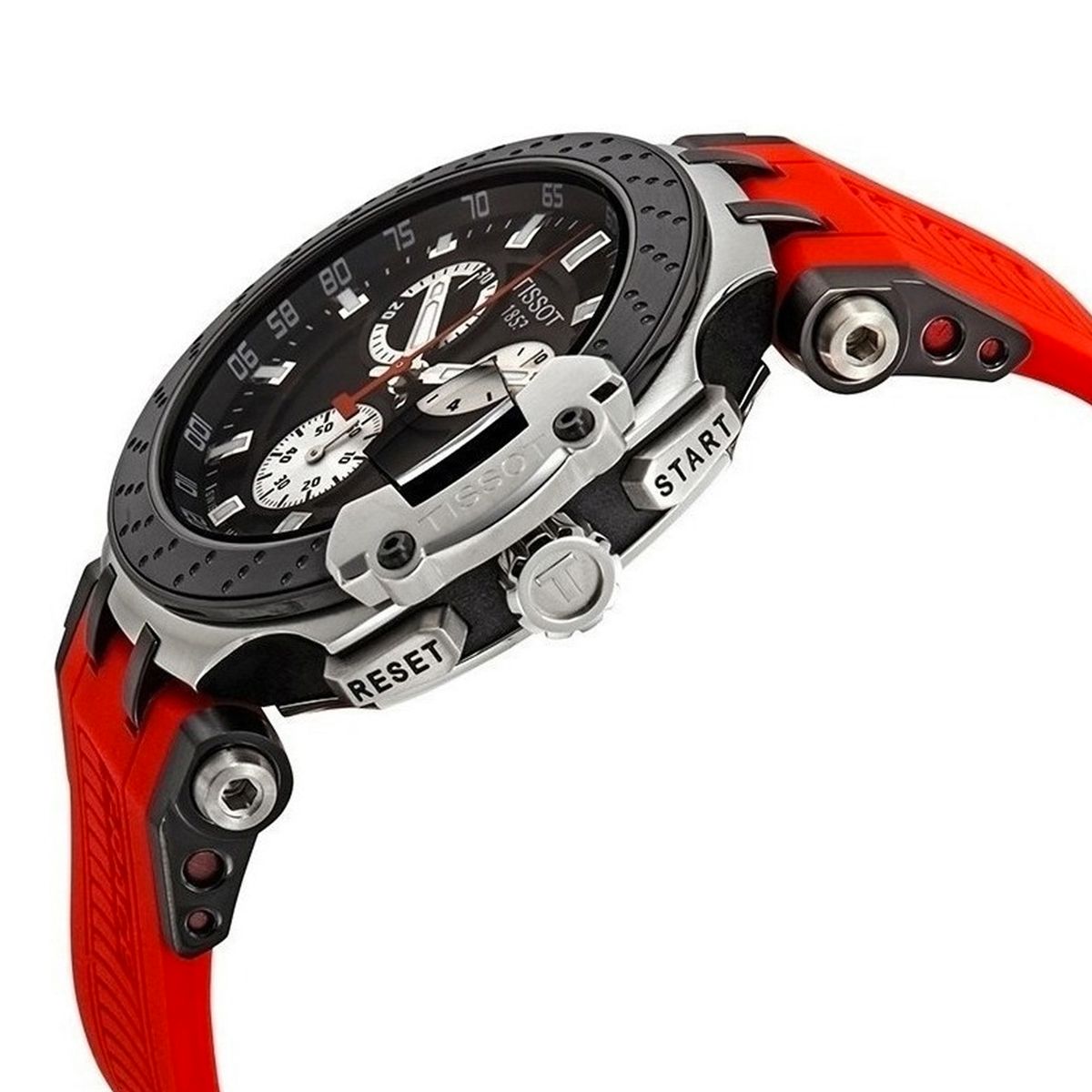 Tissot T Race Chronograph Black Dial Red Rubber Strap Watch For Men - T115.417.27.051.00