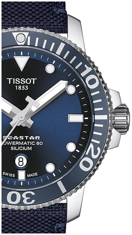 Tissot Seastar 1000 Powermatic 80 Silicium Blue Dial Nylon Strap Watch For Men - T120.407.17.041.01