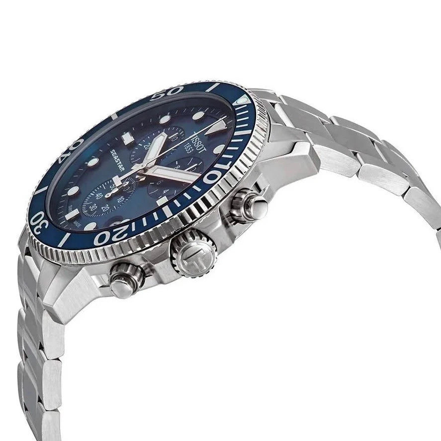 Tissot Seaster 1000 Chronograph Quartz Blue Dial Silver Steel Strap Watch For Men - T120.417.11.041.00