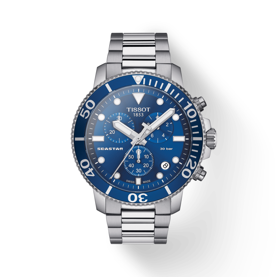 Tissot Seaster 1000 Chronograph Quartz Blue Dial Silver Steel Strap Watch For Men - T120.417.11.041.00