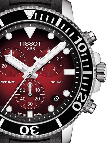 Tissot Seaster 1000 Chronograph Maroon Dial Black Rubber Strap Watch For Men - T120.417.17.421.00