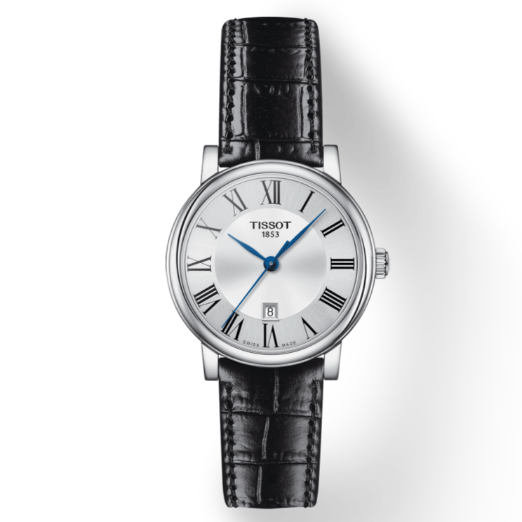 Tissot Carson Premium Lady Silver Dial Black Leather Strap Watch For Women - T122.210.16.033.00