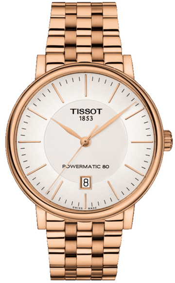 Tissot T Classic Carson Premium Automatic White Dial Rose Gold Steel Strap Watch for Men - T122.407.33.031.00