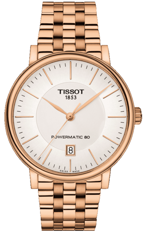 Tissot T Classic Carson Premium Automatic White Dial Rose Gold Steel Strap Watch for Men - T122.407.33.031.00