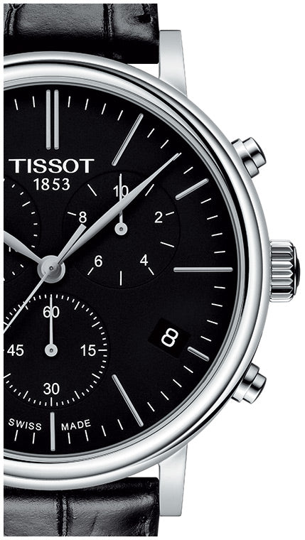 Tissot Carson Premium Chronograph Black Dial Black Leather Strap Watch For Women - T122.417.16.051.00