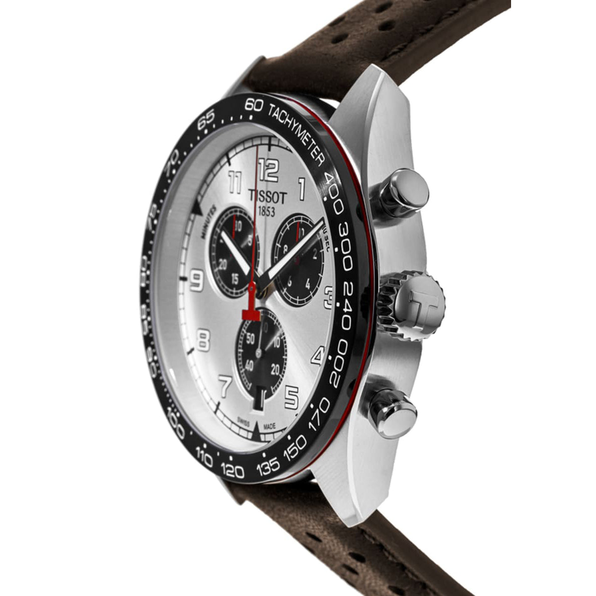 Tissot T Sport PRS 516 Chronograph Silver Dial Brown Leather Strap Watch for Men - T131.617.16.032.00