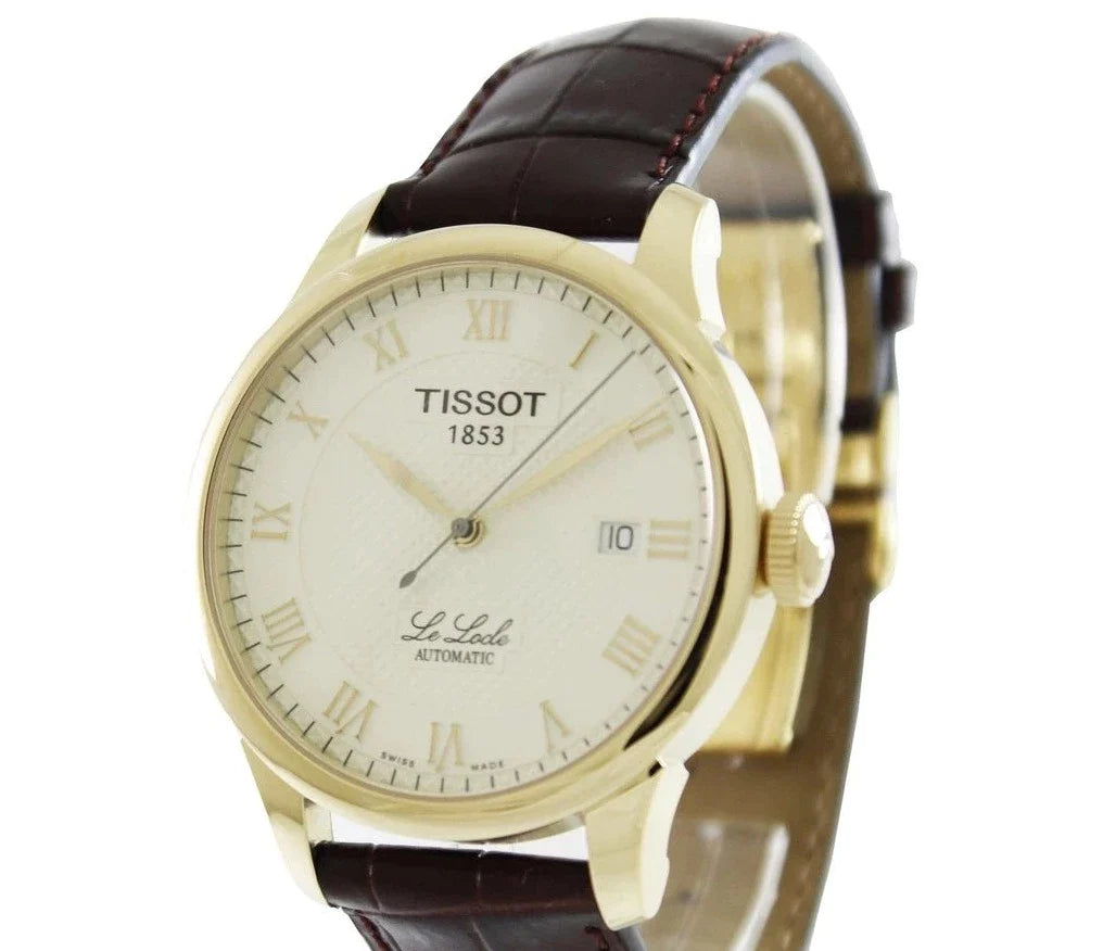 Tissot Le Locle Automatic Ivory Dial Brown Leather Strap Watch For Men - T41.5.413.73