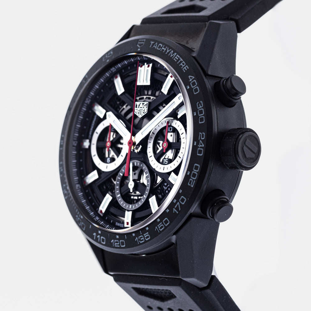 Tag Heuer Carrera Chronograph Steel & Ceramic Black Dial Black Rubber Strap Watch for Men - CBG2090.FT6145