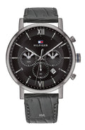 Tommy Hilfiger Evan Black Dial Black Leather Strap Watch for Men - 1710395