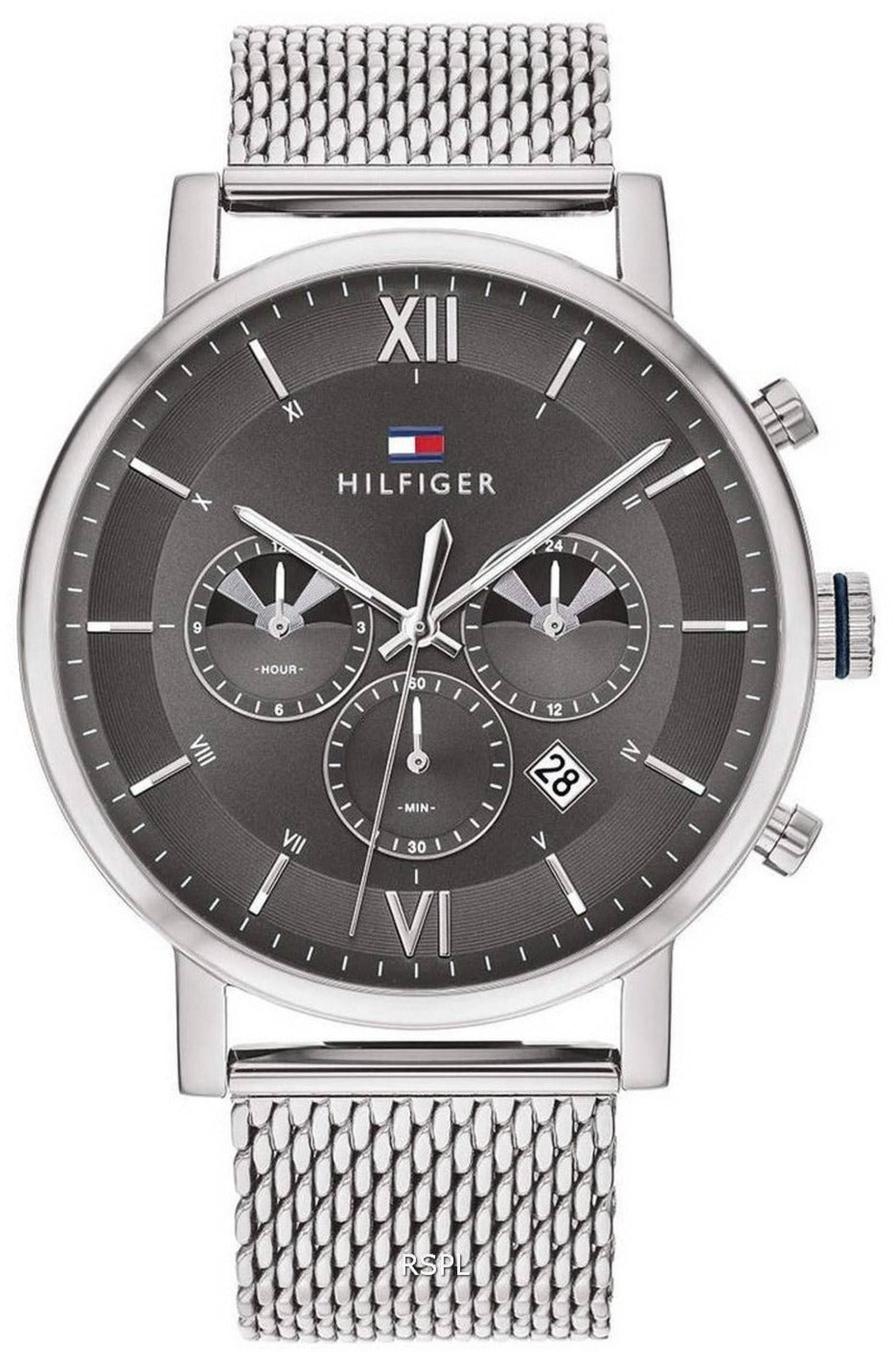 Tommy Hilfiger Evan Grey Dial Silver Mesh Bracelet Watch for Men - 1710396