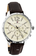 Tommy Hilfiger Gavin Chronograph White Dial Brown Leather Strap Watch for Men - 1791467