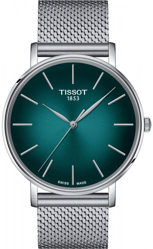 Tissot Everytime Gent Green Dial Silver Mesh Bracelet Watch for Men - T143.410.11.091.00