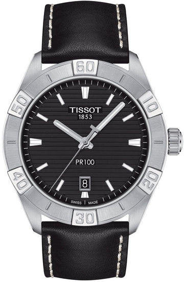 Tissot PR 100 Sport Black Dial Black Leather Strap Watch For Men - T101.610.16.051.00