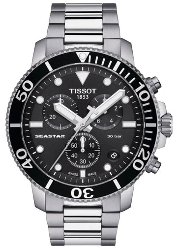 Tissot Seaster 1000 Chronograph Quartz Black Dial Silver Steel Strap Watch For Men - T120.417.11.051.00