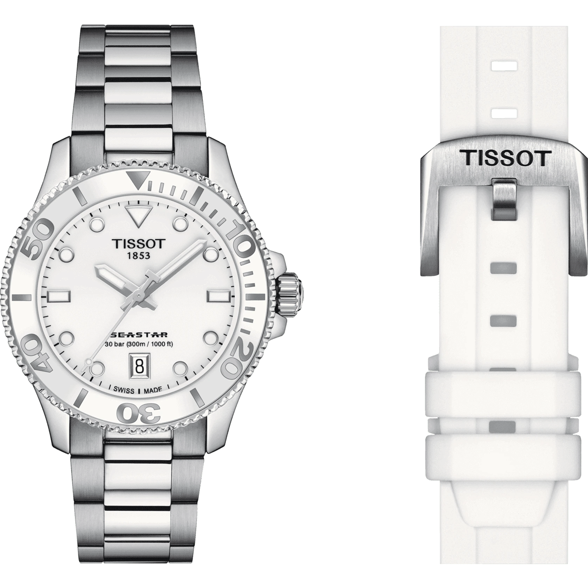 Tissot Seastar 1000 Lady White Dial Silver Steel Strap Watch for Women - T120.210.11.011.00