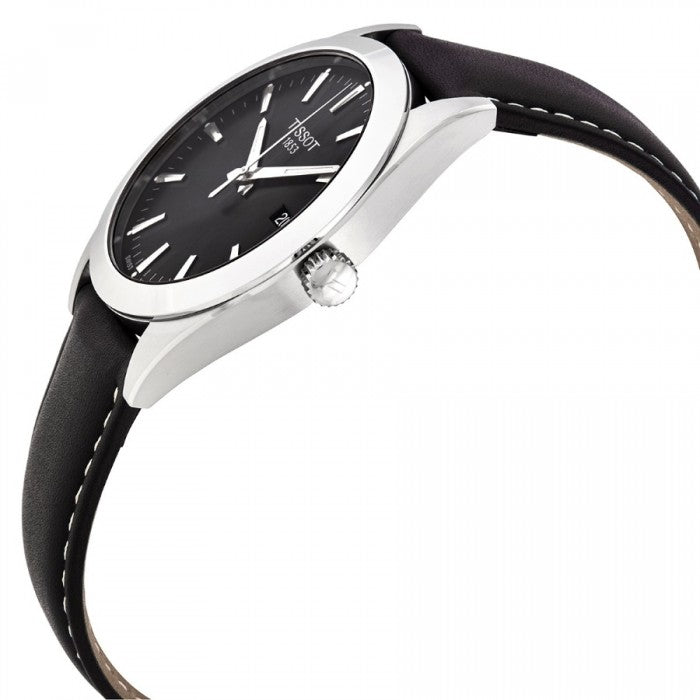 Tissot Gentleman Analog Black Dial Black Leather Strap Watch For Men - T127.410.16.051.00