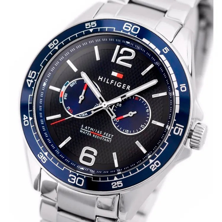 Tommy Hilfiger Erik Chronograph Blue Dial Silver Steel Strap Watch for Men - 1791366