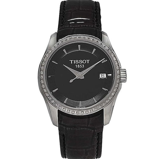 Tissot T Trend Couturier Diamonds Black Dial Black Leather Strap Watch for Women - T035.210.66.051.00