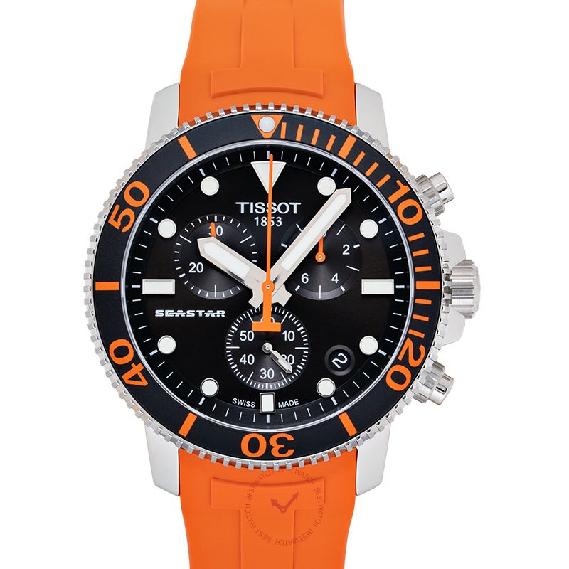 Tissot Seaster 1000 Chronograph Black Dial Orange Rubber Strap Watch For Men - T120.417.17.051.01