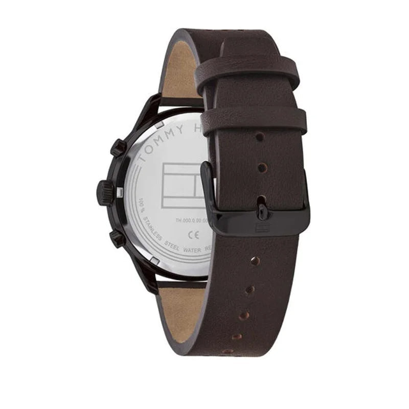 Tommy Hilfiger Chase Quartz Black Dial Brown Leather Strap Watch for Men - 1791577